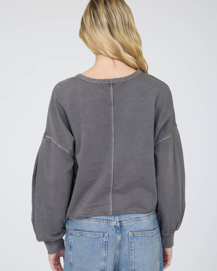 NOTCH NECK BOXY LONG SLEEVE KNIT CROP TOP