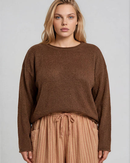 PLUS TEXTURED RAW EDGE LONG SLEEVE KNIT SWEATER