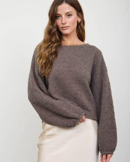 LONG SLEEVE FUZZY KNIT PULLOVER SWEATER (PRE-ORDER)