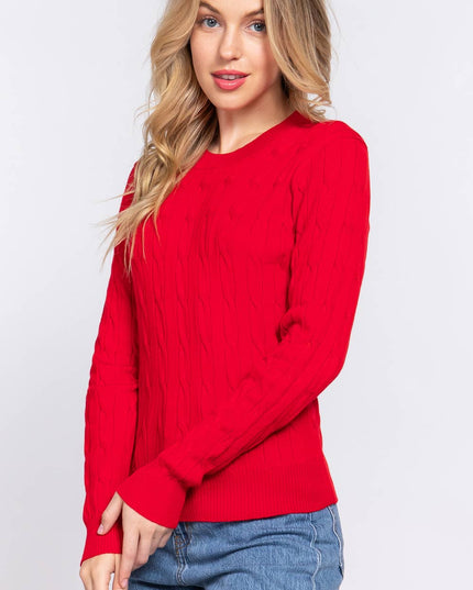 Long Sleeve Round Neck Cable Sweater