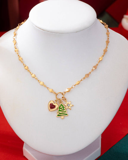 Cluster Christmas Tree and Heart Charm Necklace | 80N93294