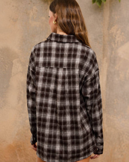 PLAID COLLARED LONG SLEEVE BUTTON DOWN TOP