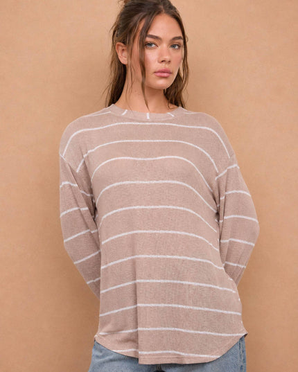 STRIPE LONG SLEEVE CUFFED RELAXED KNIT TOP