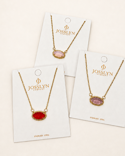 OVAL GEMSTONE CHARM PENDANT NECKLACE | 40NK9661