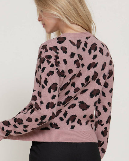 Long Sleeve Crew Neck Animal Jacquard Sweater Top