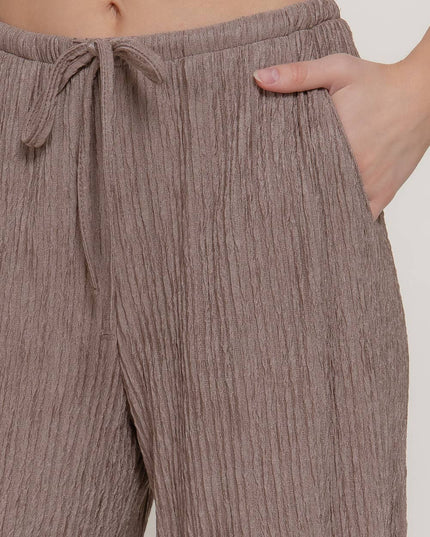 Waistband with String Crinkle Knit Long Pants