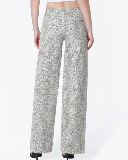 LOW RISE FULL LENTH LEOPARD PRINT WIDE LEG JEANS T7371LPD