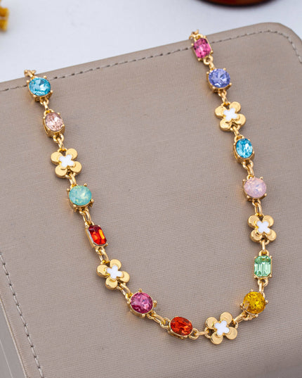 Multi color Gemstone & Enamel Clover Necklace | 80N93261