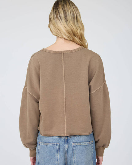 NOTCH NECK BOXY LONG SLEEVE KNIT CROP TOP